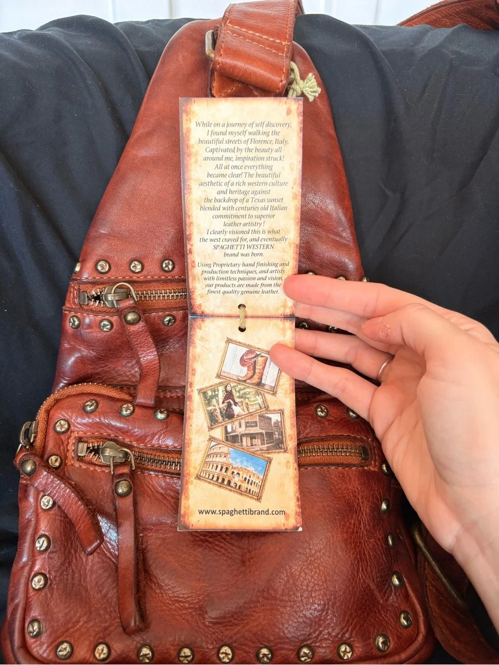 Spaghetti Western Brown Leather Studded Sling Bag - Casual Crossbody